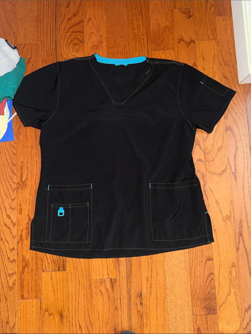 Carhartt Black Scrub Top with Blue Accents